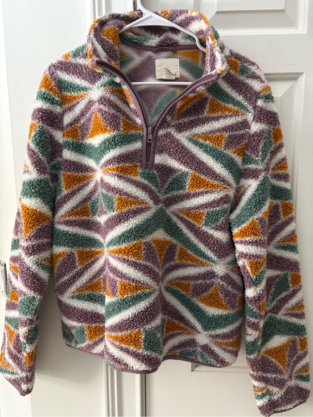 Geometric Sherpa Teddy Jacket - Lavender, Mustard & Teal